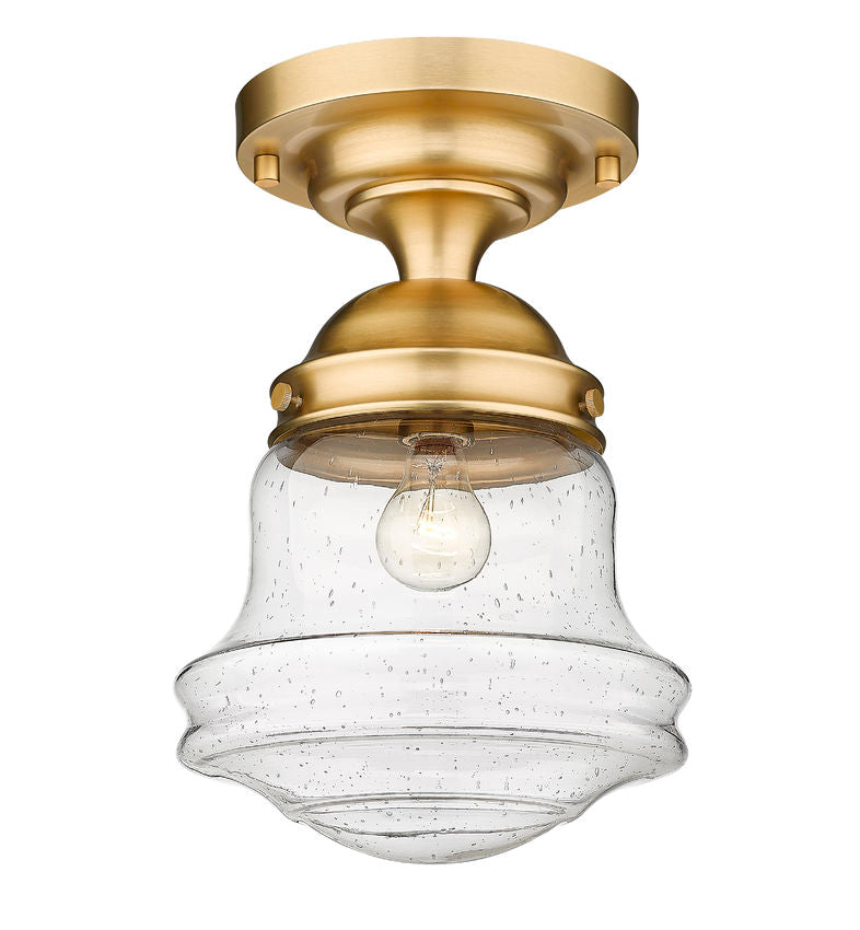 Z-Lite Vaughn 11" 1-Light Heritage Brass Flush Mount Lighting With Clear Seedy Glass Shade