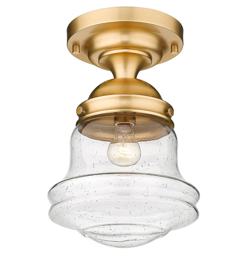 Z-Lite Vaughn 11" 1-Light Heritage Brass Flush Mount Lighting With Clear Seedy Glass Shade