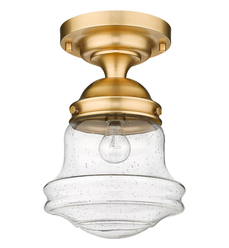 Z-Lite Vaughn 11" 1-Light Heritage Brass Flush Mount Lighting With Clear Seedy Glass Shade