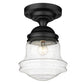 Z-Lite Vaughn 11" 1-Light Matte Black Flush Mount Lighting With Clear Seedy Glass Shade