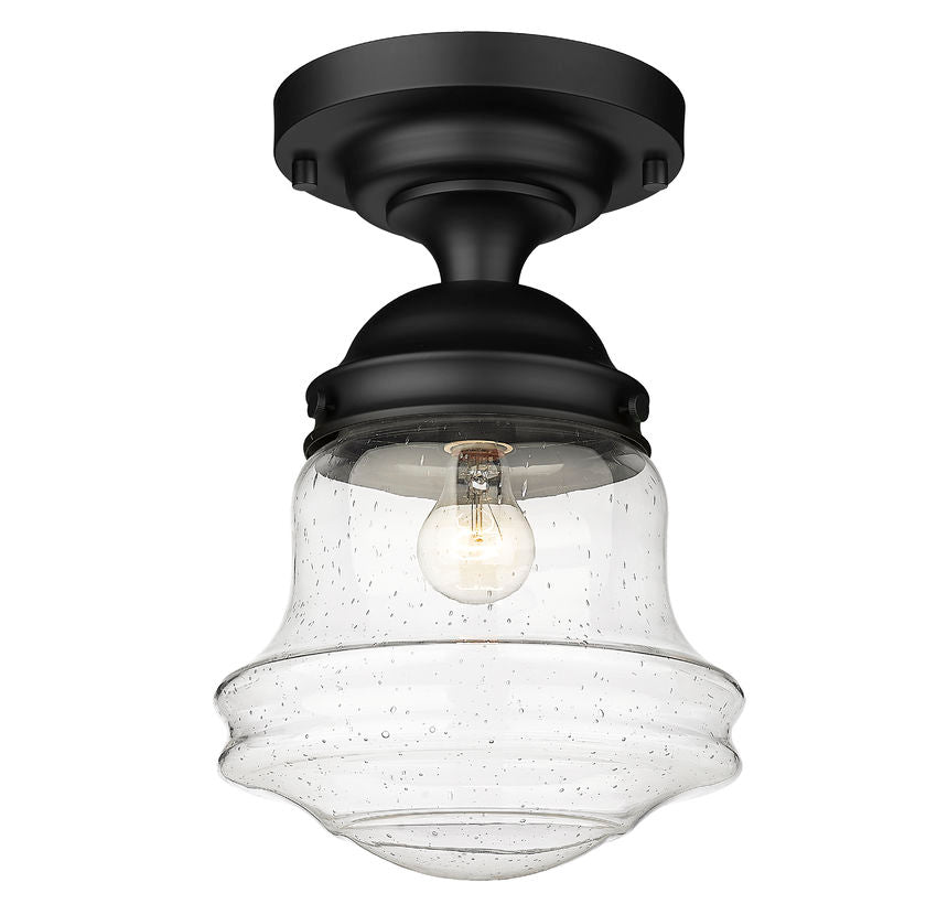 Z-Lite Vaughn 11" 1-Light Matte Black Flush Mount Lighting With Clear Seedy Glass Shade