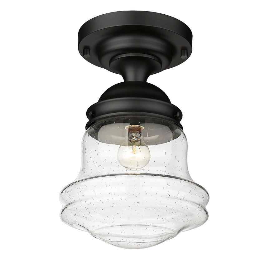 Z-Lite Vaughn 11" 1-Light Matte Black Flush Mount Lighting With Clear Seedy Glass Shade