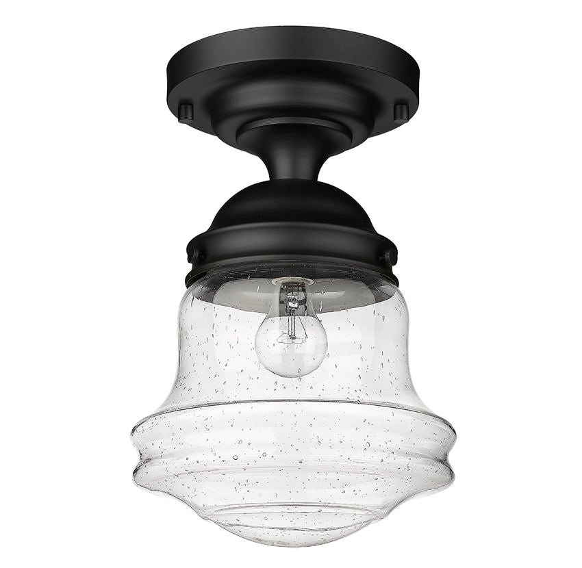 Z-Lite Vaughn 11" 1-Light Matte Black Flush Mount Lighting With Clear Seedy Glass Shade