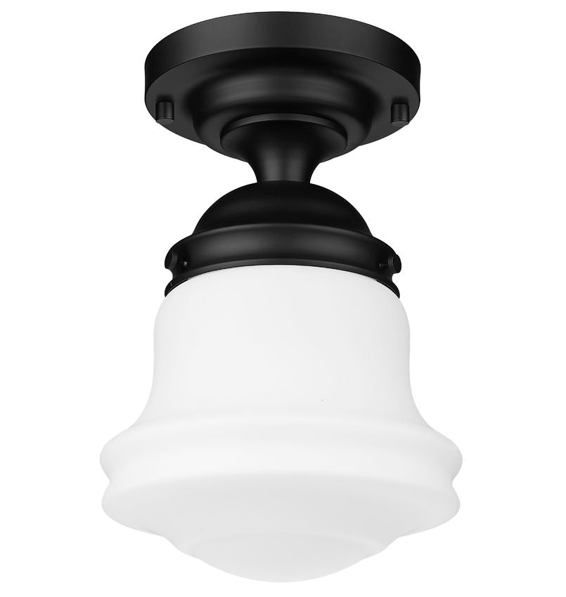 Z-Lite Vaughn 11" 1-Light Matte Black Flush Mount Lighting With Matte Opal Glass Shade