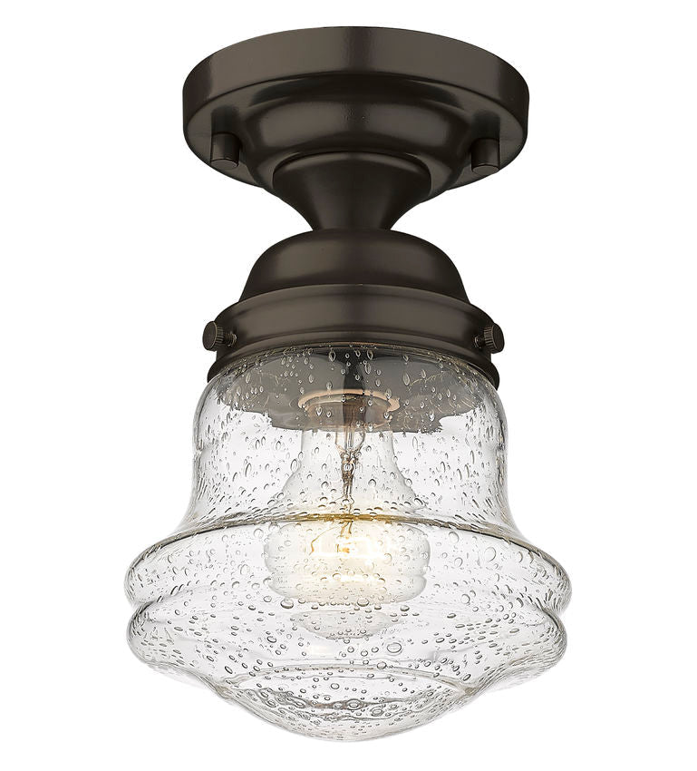 Z-Lite Vaughn 6" 1-Light Bronze Flush Mount Lighting With Clear Seedy Glass Shade