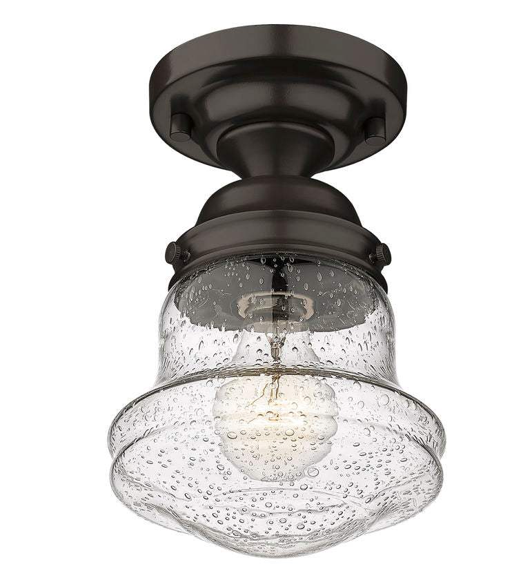 Z-Lite Vaughn 6" 1-Light Bronze Flush Mount Lighting With Clear Seedy Glass Shade