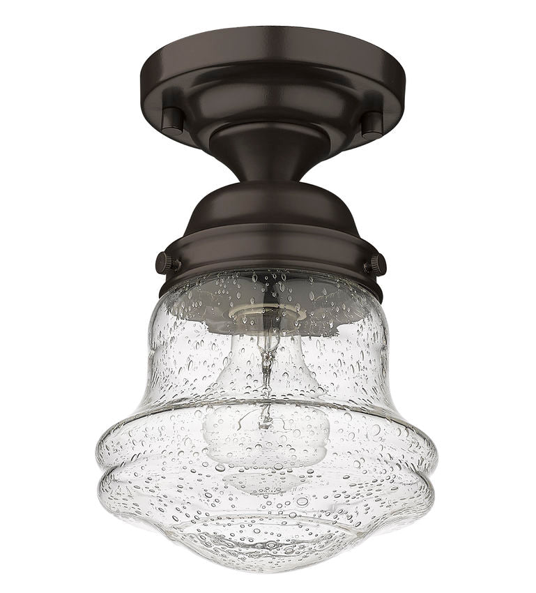 Z-Lite Vaughn 6" 1-Light Bronze Flush Mount Lighting With Clear Seedy Glass Shade