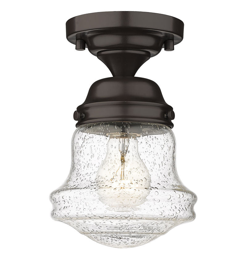 Z-Lite Vaughn 6" 1-Light Bronze Flush Mount Lighting With Clear Seedy Glass Shade