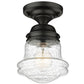 Z-Lite Vaughn 6" 1-Light Matte Black Flush Mount Lighting With Clear Seedy Glass Shade