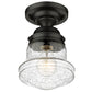 Z-Lite Vaughn 6" 1-Light Matte Black Flush Mount Lighting With Clear Seedy Glass Shade