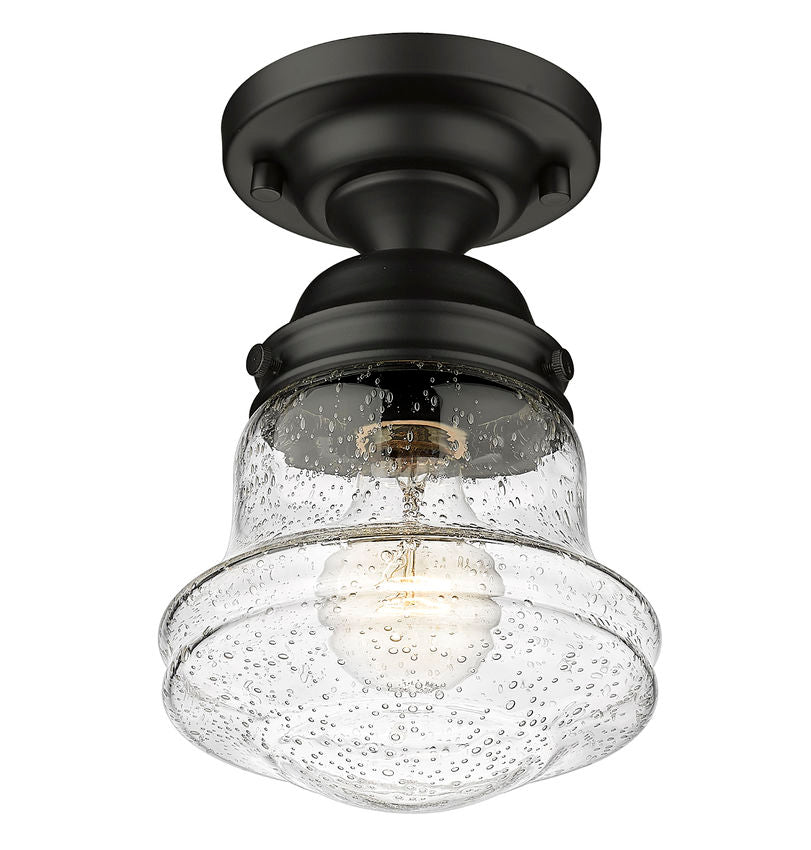 Z-Lite Vaughn 6" 1-Light Matte Black Flush Mount Lighting With Clear Seedy Glass Shade