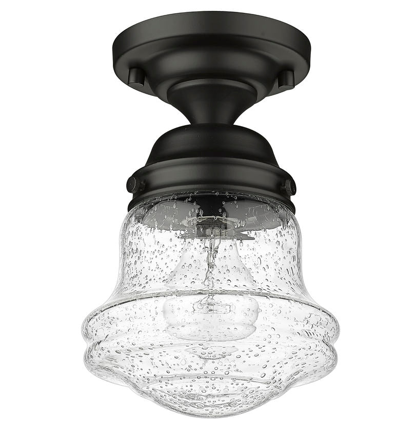 Z-Lite Vaughn 6" 1-Light Matte Black Flush Mount Lighting With Clear Seedy Glass Shade