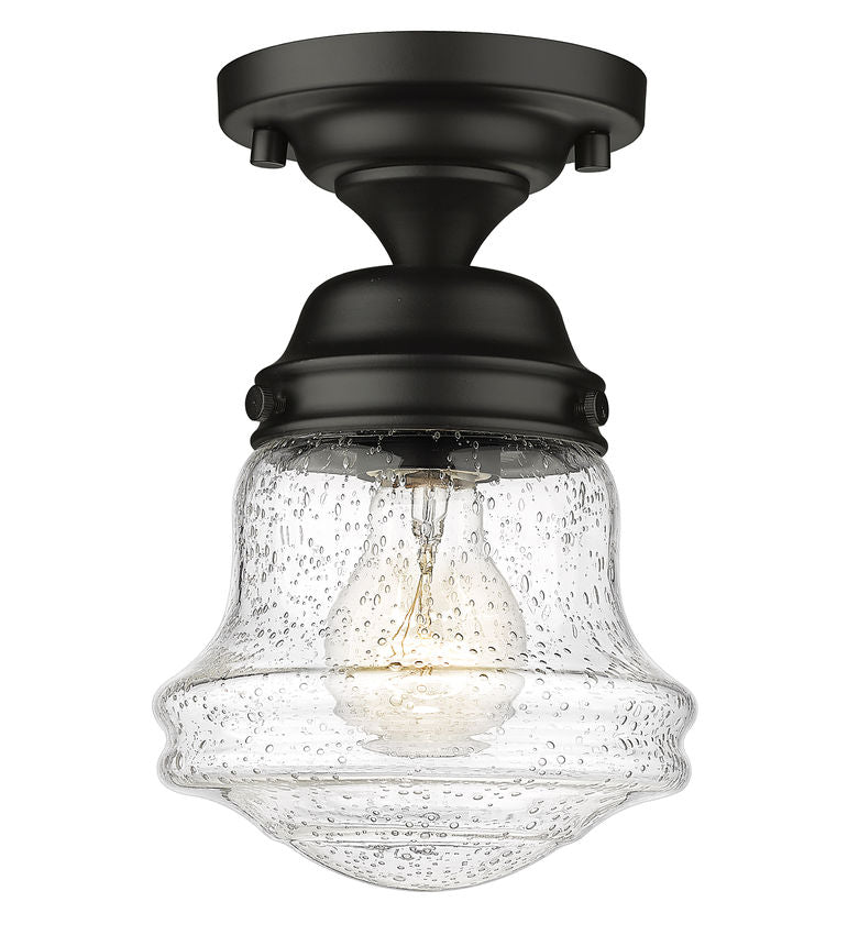 Z-Lite Vaughn 6" 1-Light Matte Black Flush Mount Lighting With Clear Seedy Glass Shade