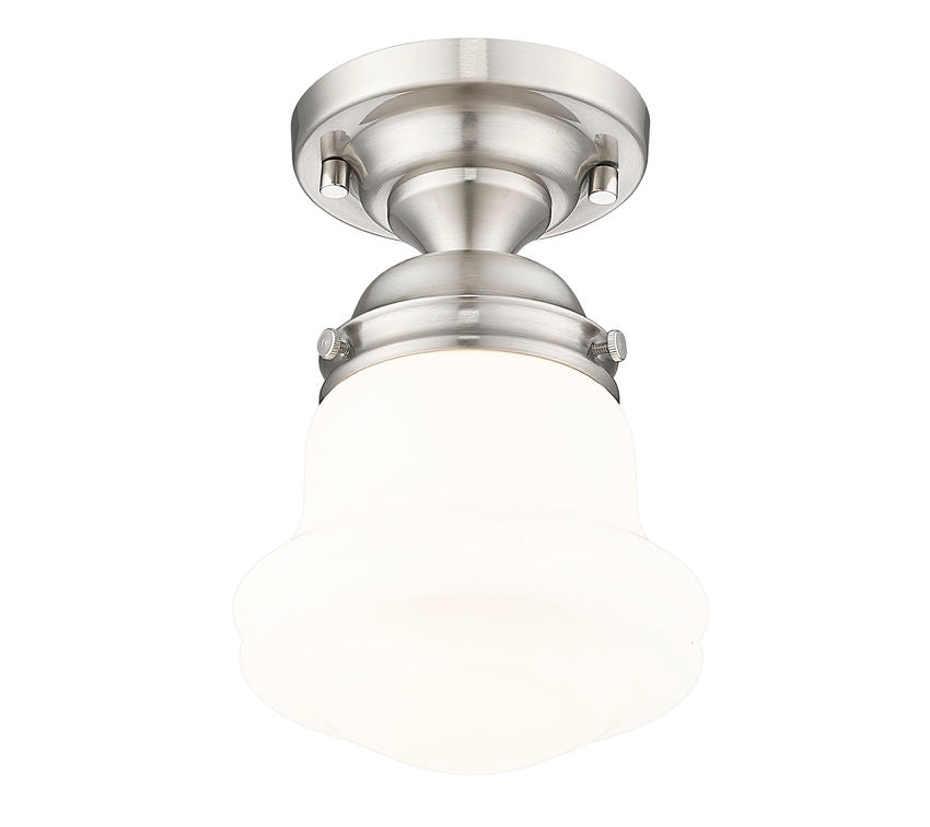 Z-Lite Vaughn 735F1-BN 1-Light Brushed Nickel Steel Frame Matte Opal Glass Shade Flush Mount Lighting