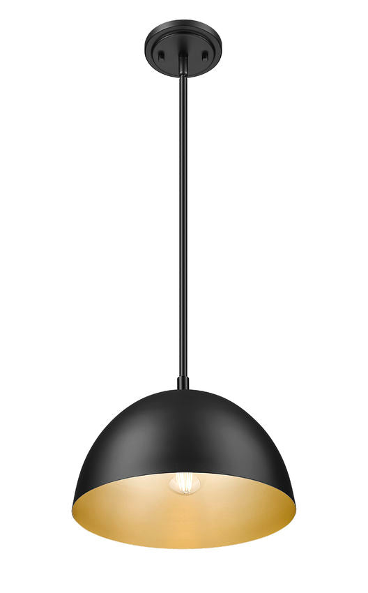 Z-Lite Vega 12" 1-Light Matte Black Steel Frame Matte Black and Gold Frame Pendant Light