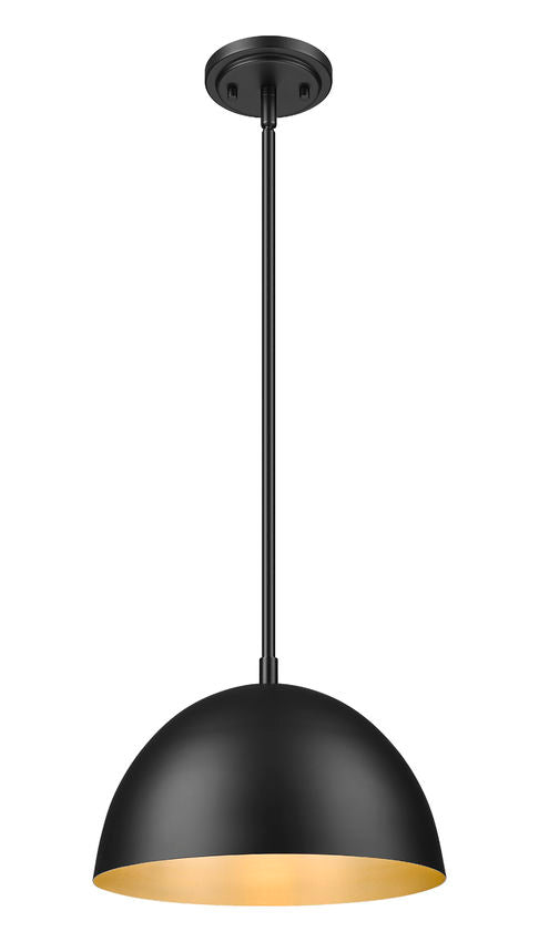 Z-Lite Vega 12" 1-Light Matte Black Steel Frame Matte Black and Gold Frame Pendant Light