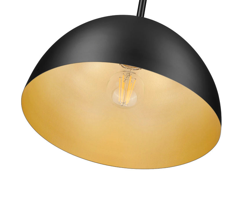 Z-Lite Vega 12" 1-Light Matte Black Steel Frame Matte Black and Gold Frame Pendant Light