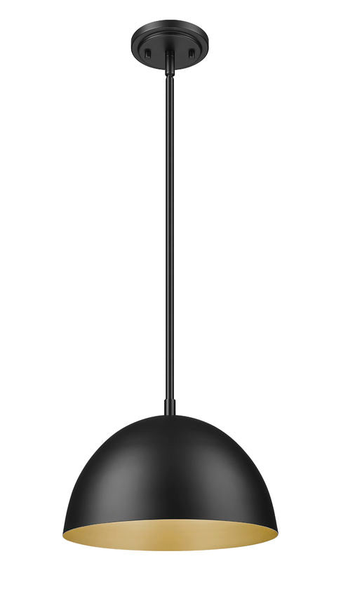 Z-Lite Vega 12" 1-Light Matte Black Steel Frame Matte Black and Gold Frame Pendant Light