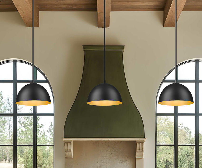 Z-Lite Vega 12" 1-Light Matte Black Steel Frame Matte Black and Gold Frame Pendant Light