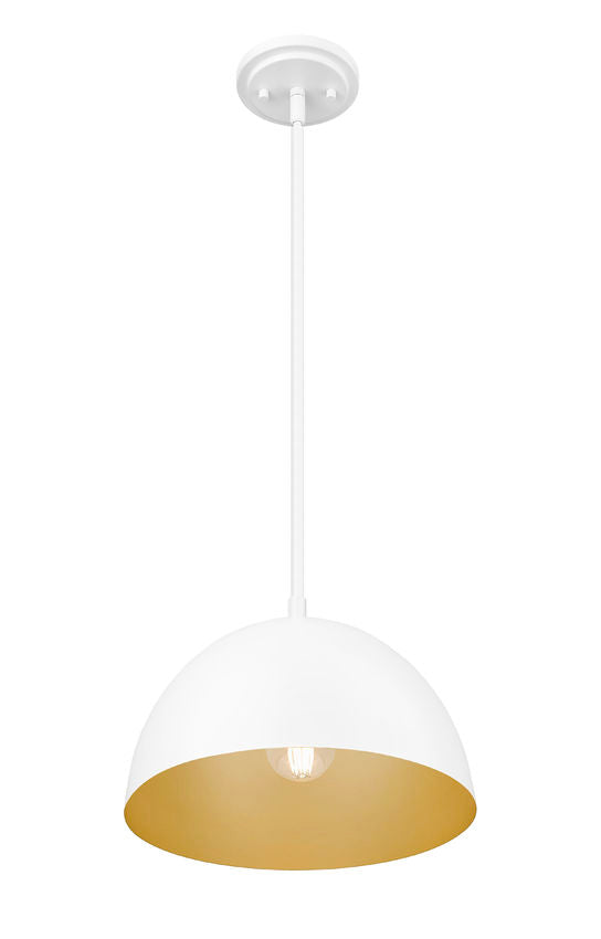 Z-Lite Vega 12" 1-Light Matte White Steel Frame Matte White and Gold Frame Pendant Light