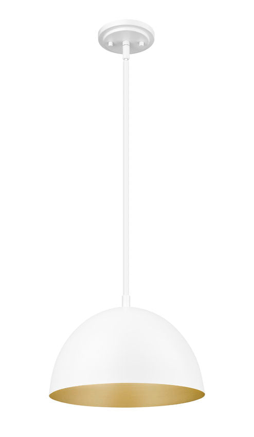 Z-Lite Vega 12" 1-Light Matte White Steel Frame Matte White and Gold Frame Pendant Light