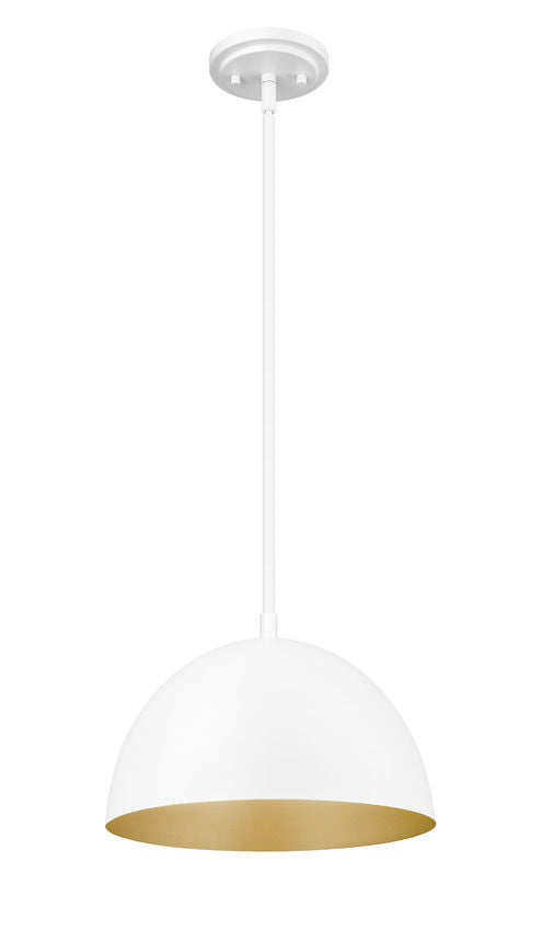 Z-Lite Vega 12" 1-Light Matte White Steel Frame Matte White and Gold Frame Pendant Light