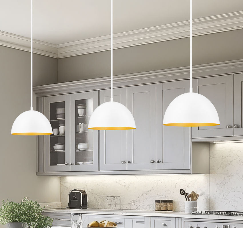 Z-Lite Vega 12" 1-Light Matte White Steel Frame Matte White and Gold Frame Pendant Light