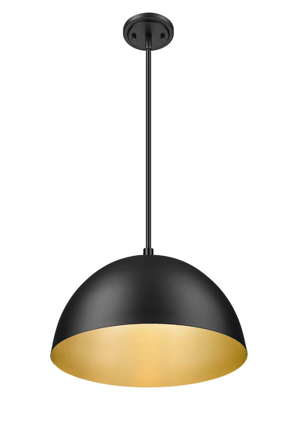 Z-Lite Vega 16" 1-Light Matte Black Steel Frame Matte Black and Gold Frame Pendant Light