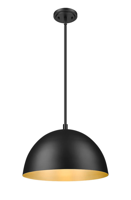 Z-Lite Vega 16" 1-Light Matte Black Steel Frame Matte Black and Gold Frame Pendant Light