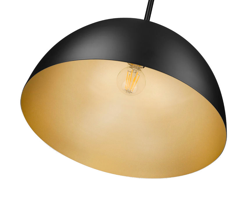 Z-Lite Vega 16" 1-Light Matte Black Steel Frame Matte Black and Gold Frame Pendant Light