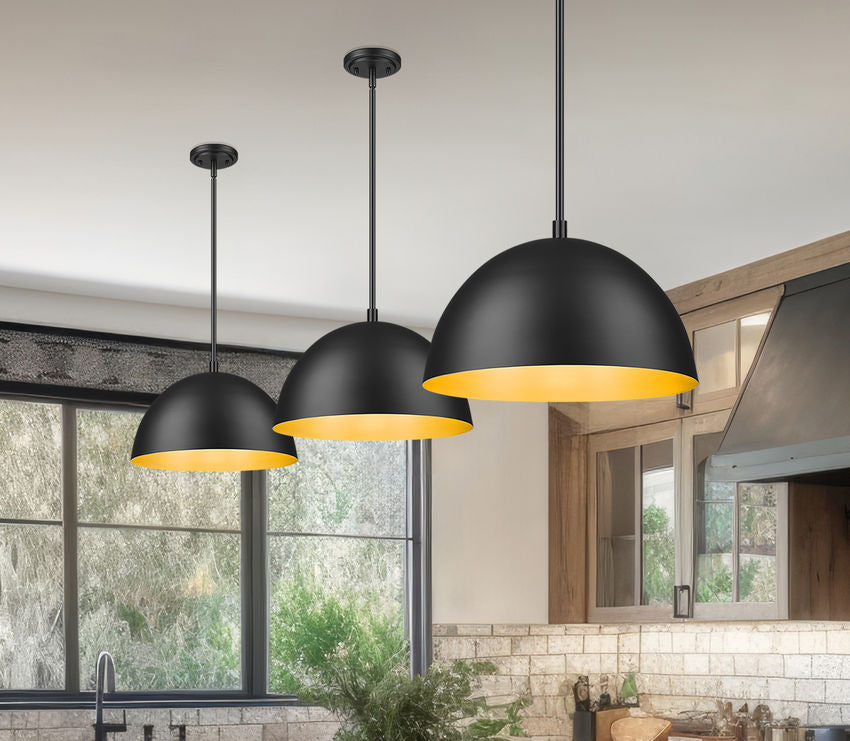 Z-Lite Vega 16" 1-Light Matte Black Steel Frame Matte Black and Gold Frame Pendant Light