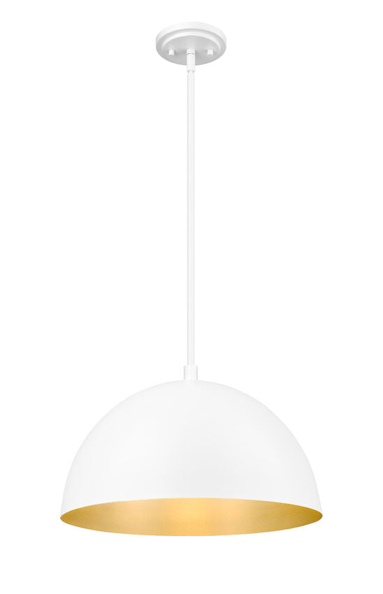 Z-Lite Vega 16" 1-Light Matte White Steel Frame Matte White and Gold Frame Pendant Light