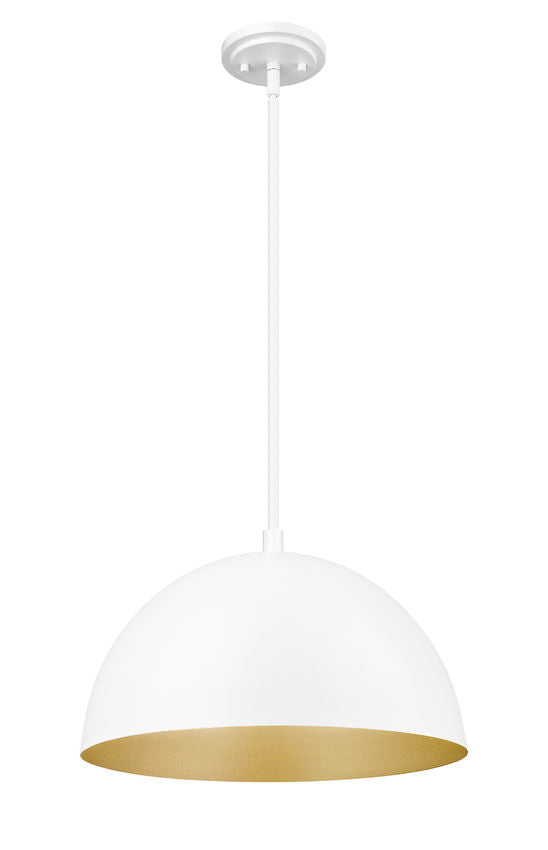 Z-Lite Vega 16" 1-Light Matte White Steel Frame Matte White and Gold Frame Pendant Light