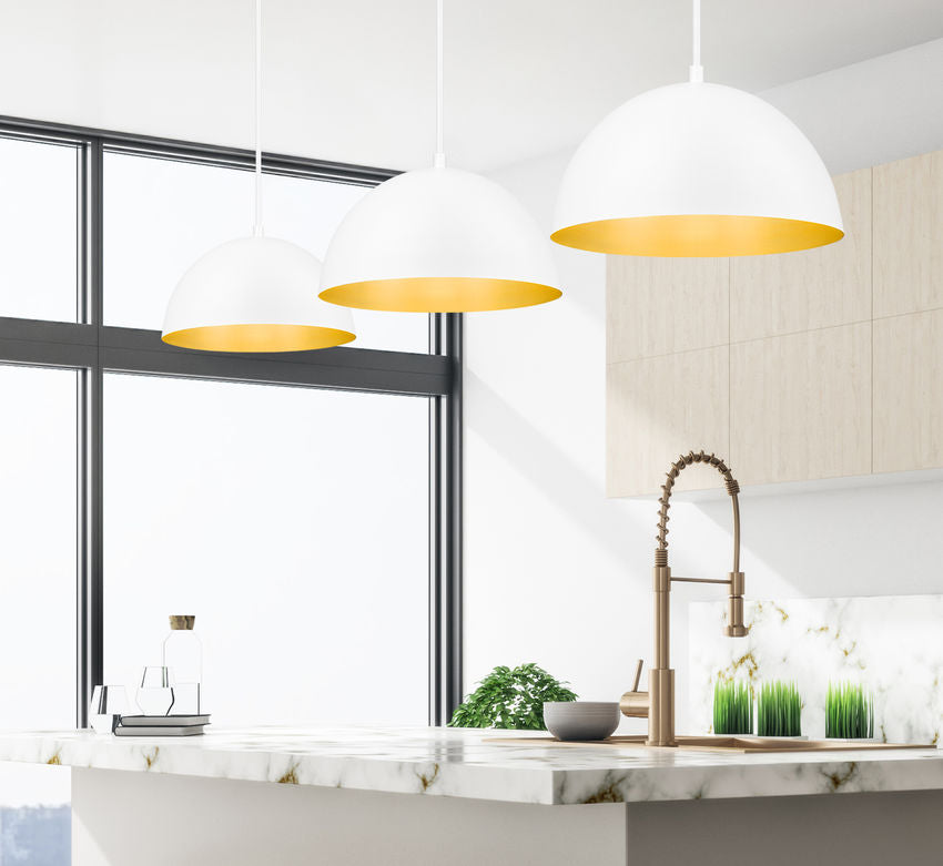 Z-Lite Vega 16" 1-Light Matte White Steel Frame Matte White and Gold Frame Pendant Light