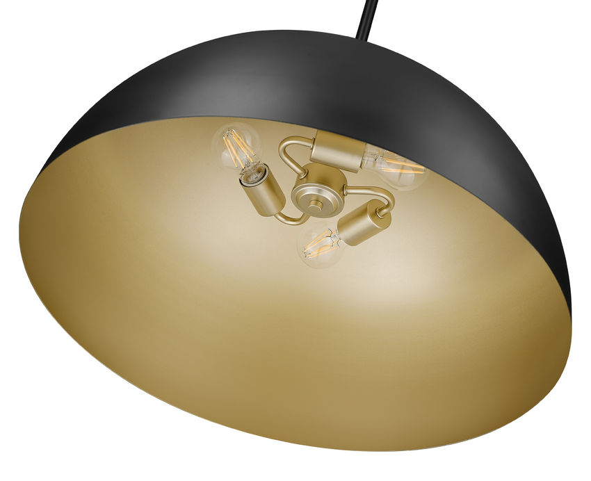 Z-Lite Vega 24" 3-Light Matte Black Steel Frame Matte Black and Gold Frame Pendant Light