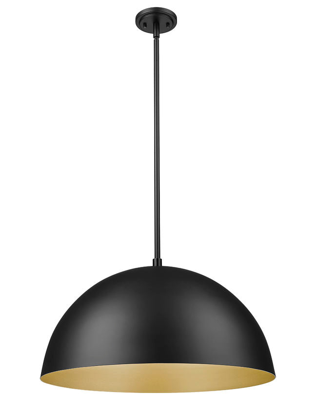 Z-Lite Vega 24" 3-Light Matte Black Steel Frame Matte Black and Gold Frame Pendant Light