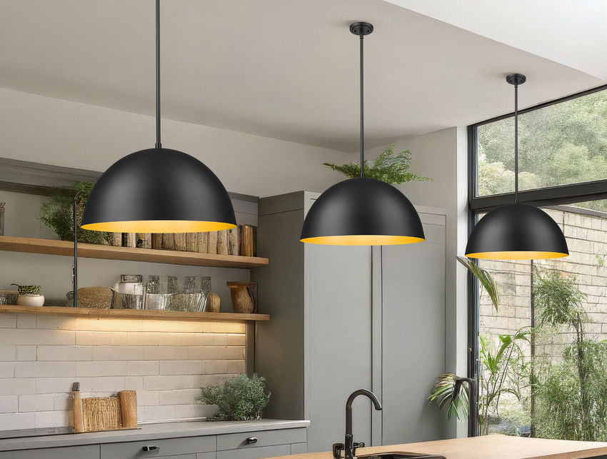 Z-Lite Vega 24" 3-Light Matte Black Steel Frame Matte Black and Gold Frame Pendant Light