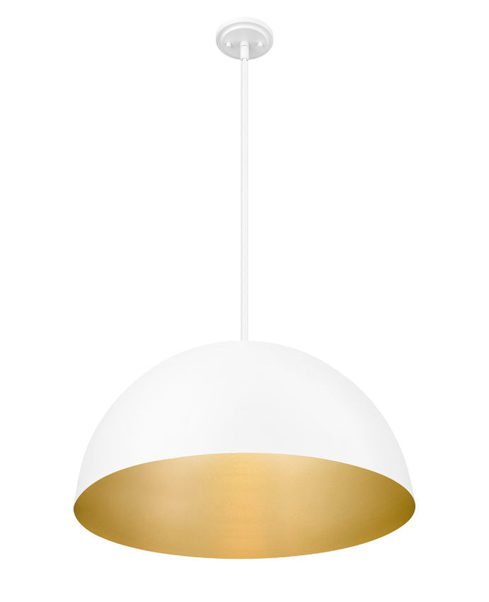 Z-Lite Vega 24" 3-Light Matte White Steel Frame Matte White and Gold Frame Pendant Light