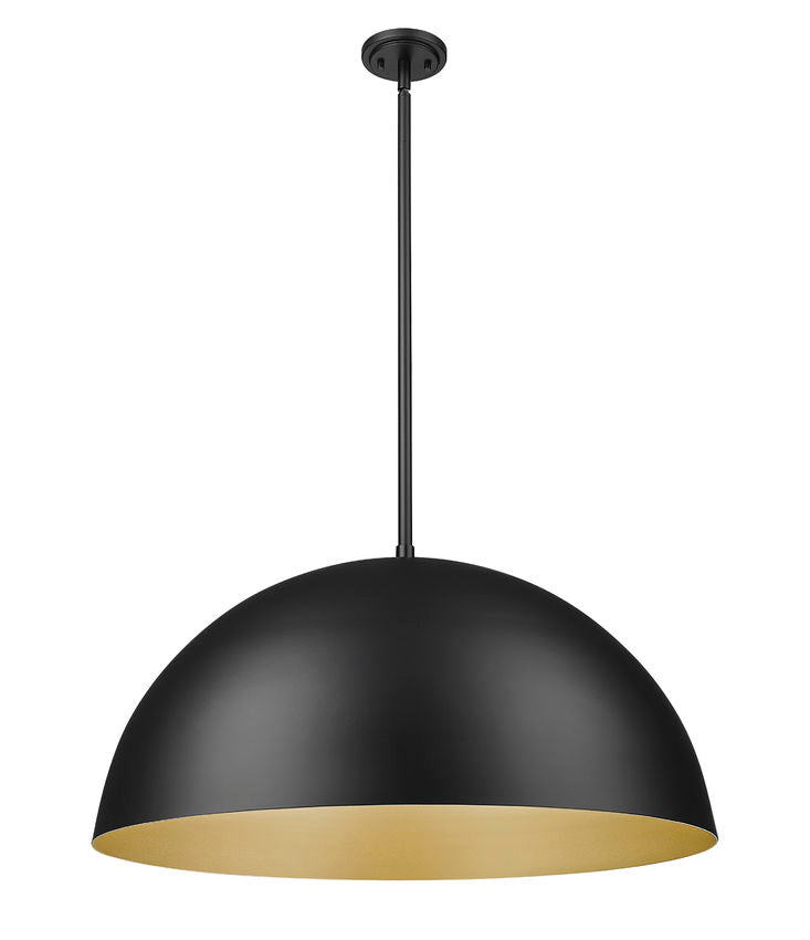 Z-Lite Vega 32" 3-Light Matte Black Steel Frame Matte Black and Gold Frame Pendant Light