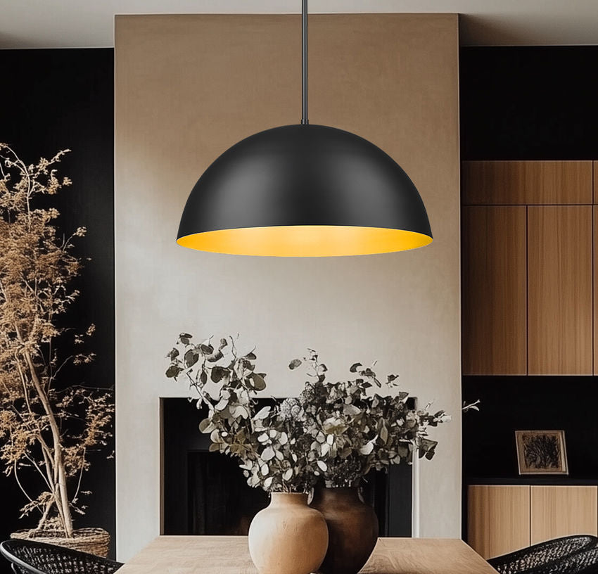 Z-Lite Vega 32" 3-Light Matte Black Steel Frame Matte Black and Gold Frame Pendant Light