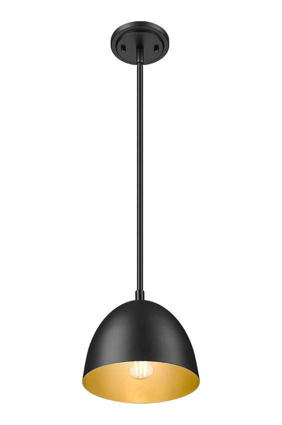 Z-Lite Vega 8" 1-Light Matte Black Steel Frame Matte Black and Gold Frame Pendant Light