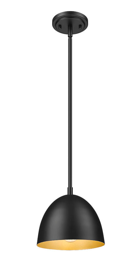 Z-Lite Vega 8" 1-Light Matte Black Steel Frame Matte Black and Gold Frame Pendant Light