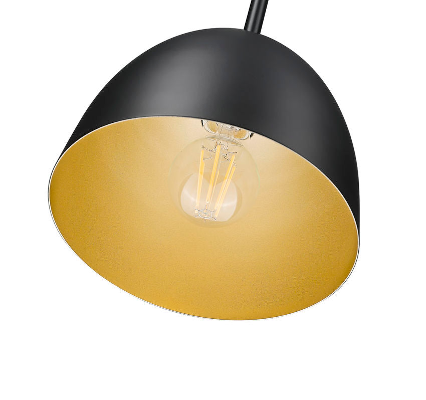 Z-Lite Vega 8" 1-Light Matte Black Steel Frame Matte Black and Gold Frame Pendant Light