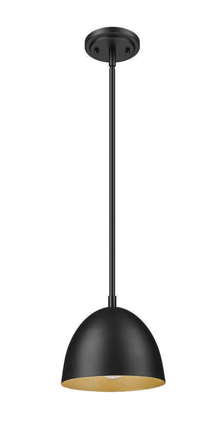 Z-Lite Vega 8" 1-Light Matte Black Steel Frame Matte Black and Gold Frame Pendant Light