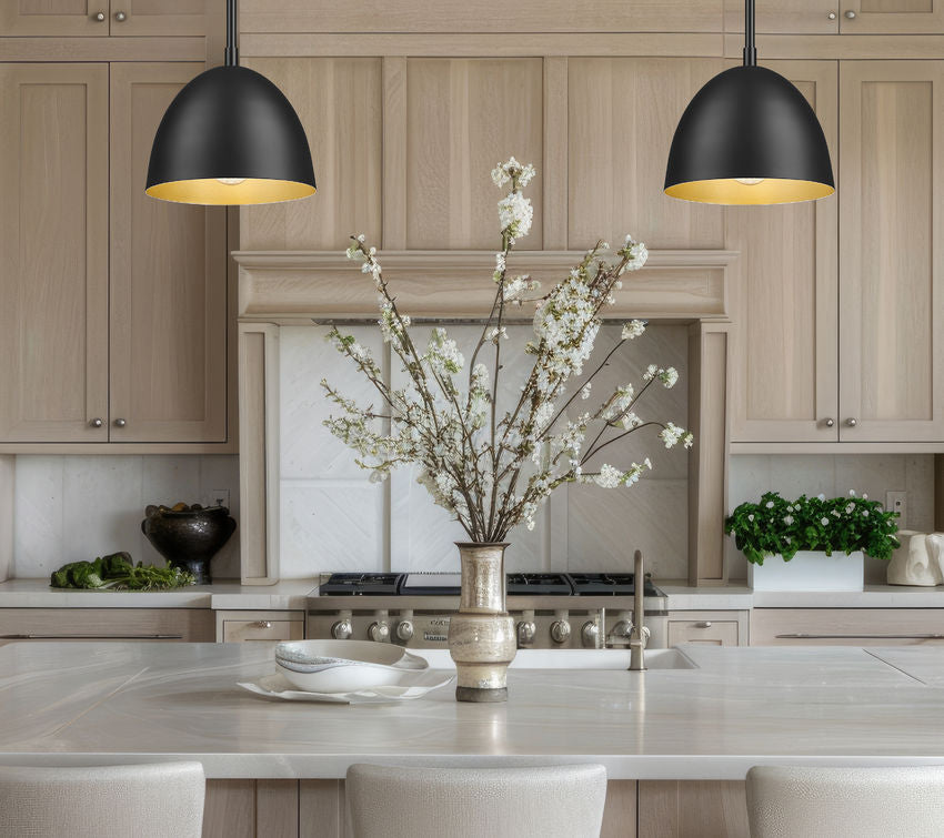 Z-Lite Vega 8" 1-Light Matte Black Steel Frame Matte Black and Gold Frame Pendant Light