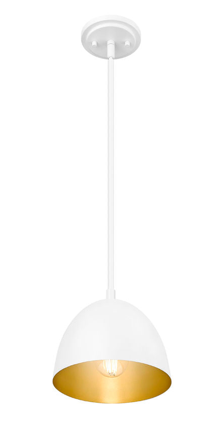 Z-Lite Vega 8" 1-Light Matte White Steel Frame Matte White and Gold Frame Pendant Light