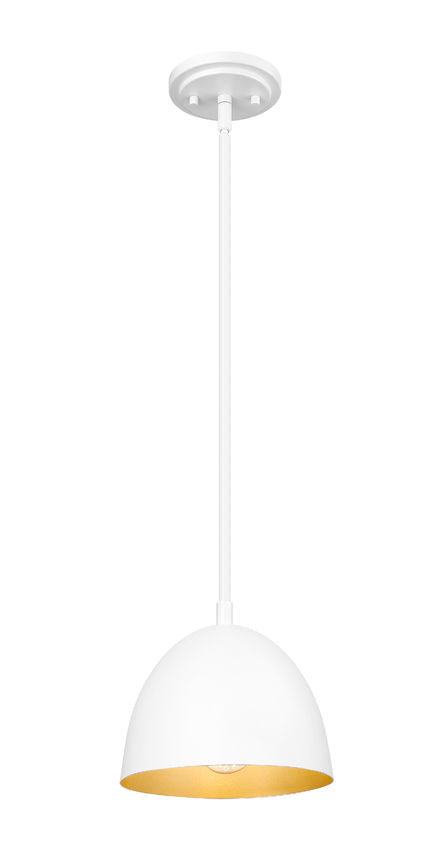 Z-Lite Vega 8" 1-Light Matte White Steel Frame Matte White and Gold Frame Pendant Light