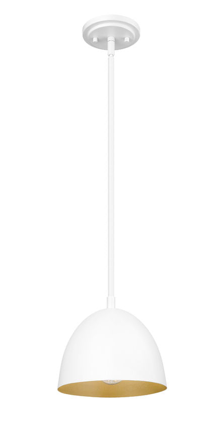Z-Lite Vega 8" 1-Light Matte White Steel Frame Matte White and Gold Frame Pendant Light
