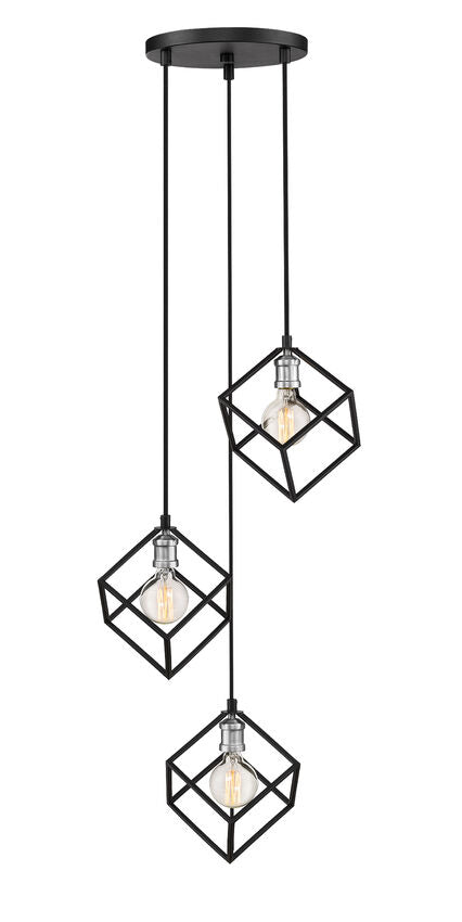 Z-Lite Vertical 18" 3-Light Matte Black and Brushed Nickel Pendant Light