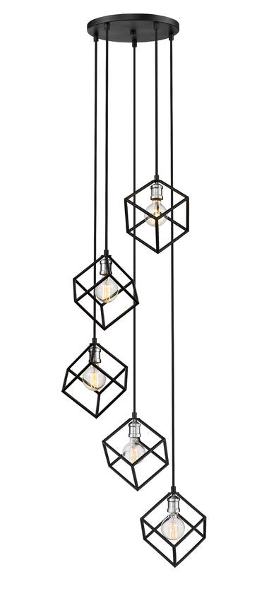 Z-Lite Vertical 21" 5-Light Matte Black and Brushed Nickel Pendant Light